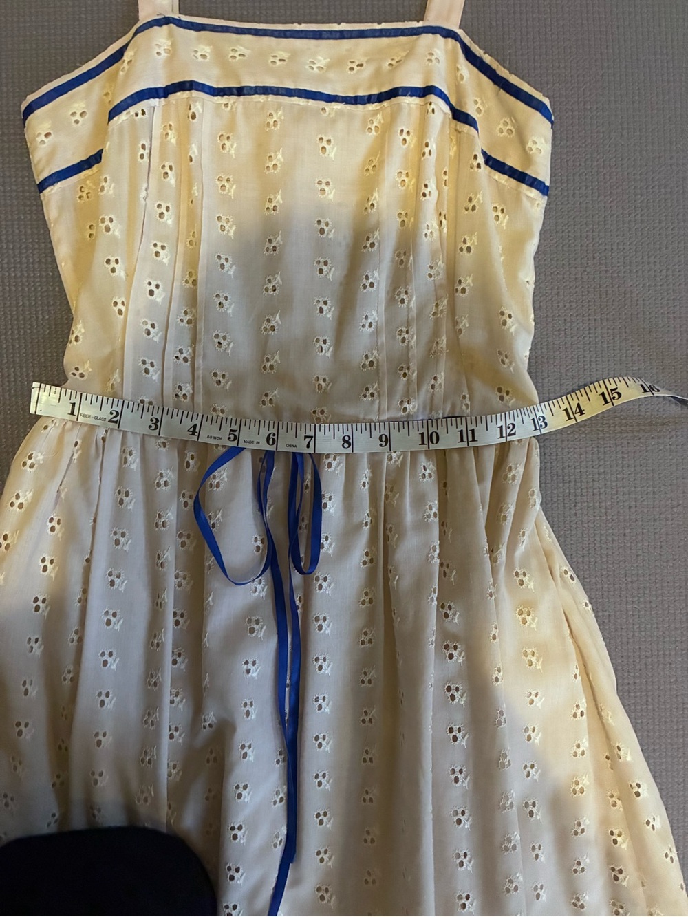 Vintage Cream Sundress with Blue Trim - Picture 5 of 8